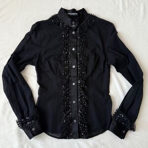 Vintage Dolce & Gabbana Semi Sheer Sequin Ruffle Silk Shirt Blouse XS